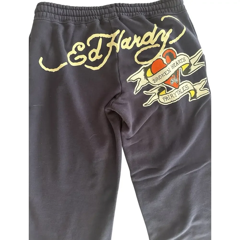 Ed Hardy Sweatpants Womens XLarge Navy Pants Y2K Streetwear Wide Leg Lounge Ink - Picture 8 of 8